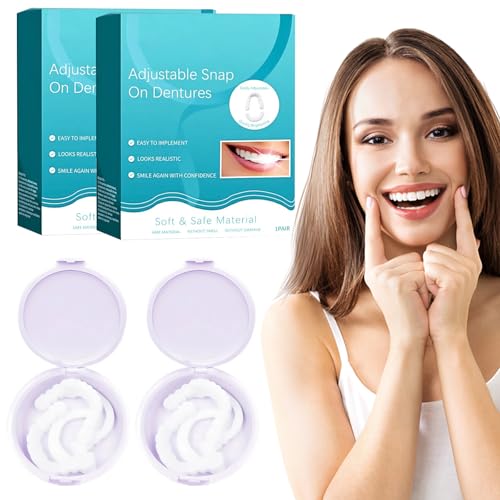 COWANIEE 2 Pairs Fake Teeth Set, Clip on Veneers Top and Bottom, Snap on Dentures False Tooth for Men and Women