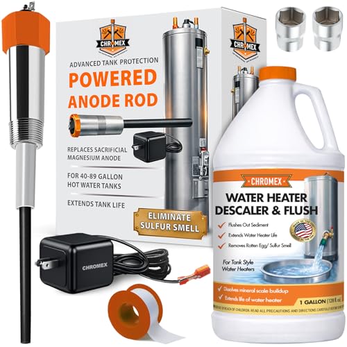 Powered Titanium Anode Rod Kit for Water Heater 40-89 Gallon with Flush and Descale Maintenance Kit, Not for Bradford White, Replace your Anode Rod and Flush your System Remove Scale and Sediment