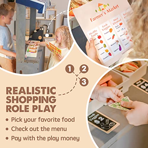 Wooden Play Food Sets For Kids Kitchen - 100% Wood 43 Pieces Kids Toy Food For Toddlers 3+ Year Old, Pretend Food Play Kitchen Accessories Set For Boys And Girls #TOP3