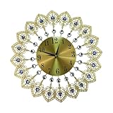 XAGMODSHN Lusso europeo silenzioso grande orologio da parete in metallo con cuore di cristallo facile installazione a batteria moderno decorazioni europee cuore di cristallo orologio in metallo