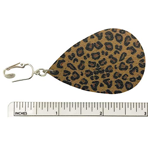 Aloha Earrings Faux Leather Clip Earrings Teardrop Leaf Earrings For Women-Lightweight, Colorful Clipons, Trendy Drop (Leopard Print) #TOP1