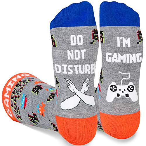Gaming Socks Men, Novelty Funny Pixel Monster Gamer Mid Calf Socks Gift for Game Lovers Teen Boy
