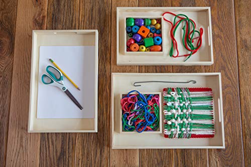 Wooden Living - Serving Tray/Wooden Trays With Handles And Small Wood Boxes Set (Unfinished) | For Montessori Activity, Art/Crafts, Painting, Restaurant Food, Decorative, Coffee Table | 5 Pieces #TOP2