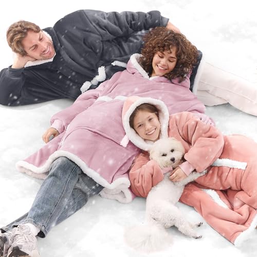 JOYWOO Purple Oversized Wearable Blanket Hoodie, Cat lovers Long Hoodie Blanket for Adult,Birthday Gifts for Women Men Wife,Cozy Fuzzy Sherpa Fleece Hooded Blanket Giant Pocket Gifts,Purple Oversize