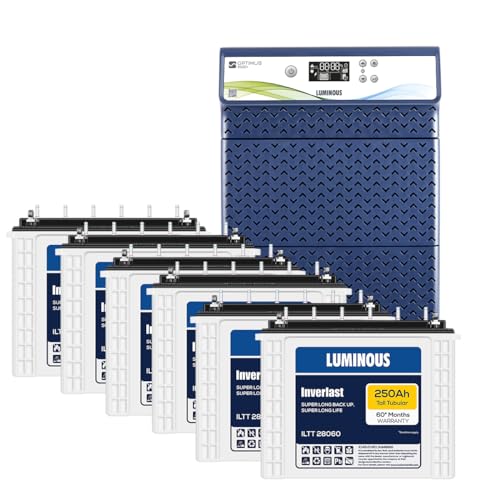Image of Luminous Optimus 6500+ Pure Sine Wave Inverter (5500VA, 72V) with 6 x ILTT28060 250Ah Tall Tubular Batteries | Home, Office & Shop Power Backup Combo | 60 Months Battery Warranty