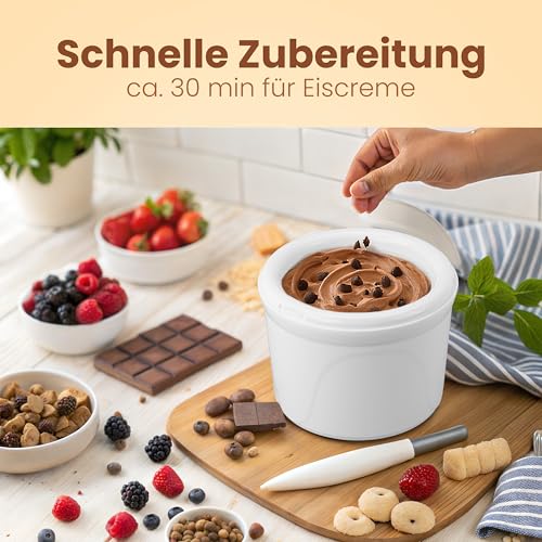 Foto von Clatronic Eismaschine | bis zu 1500 ml | Sorbet, Eiscreme, Frozen Joghurt | Zubereitungszeit: 20-40 Minuten | Inkl. Rezeptvorschläge | Nachfüllöffnung | Speiseeisbereiter mit Kältespeicher | ICM 3764