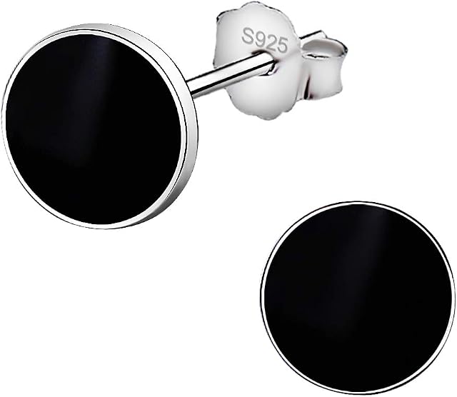 Meixao Silver Stud Earrings Fashion 925 Sterling Silver Black Paint Round Stud Earrings Gift Boxed