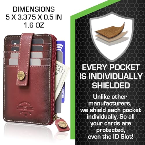 Image of ID Stronghold RFID Blocking Front Pocket Wallet - Slim Minimalist Genuine Leather Wallet with Zipper Coin Pocket (Mega Red)