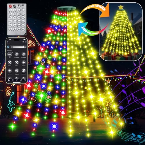 Weecrestar 2.15M 30+ Modes Coated Christmas Tree Lights Indoor with Remote - 12 Lines 312 LED, Timer Dimmable Outdoor Waterproof Cascading Twinkle Light Ring for 2 2.1 2.2 2.3 M Xmas Tree
