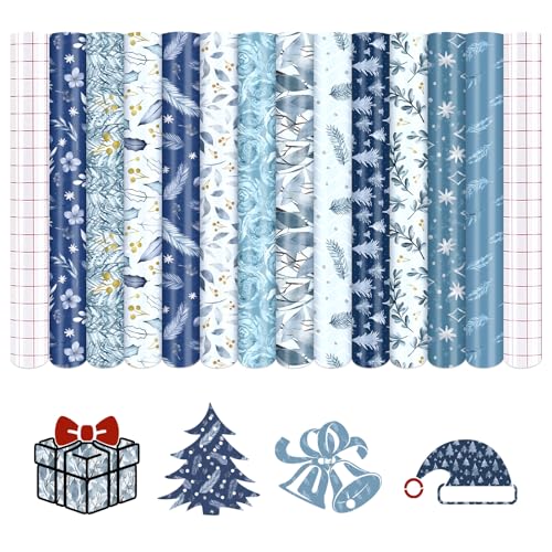 HTVSTD Christmas Permanent Adhesive Vinyl-12 Sheets 12'' x 10'' Snow Pattern Self Adhesive Vinyl Water Proofing Permanent Vinyl for Mugs