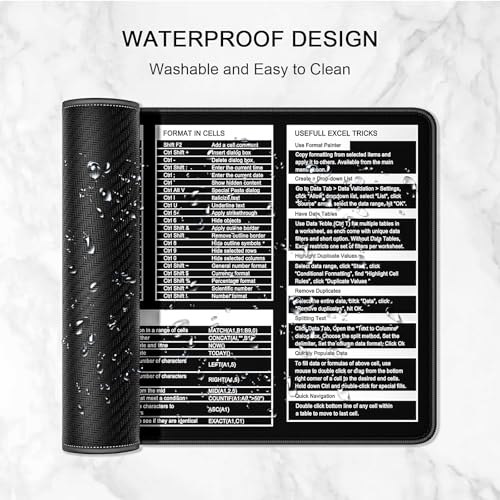 Image of Auhoahsil Excel Shortcut Mouse Pad, Large Excel Cheat Sheet Desk Pad, XXL Extended Computer Mousepad, Office Desk Mat for Laptop and Keyboard, Non-Slip Rubber, Stitched Edges, 35.4 inchx15.7 inch, Black