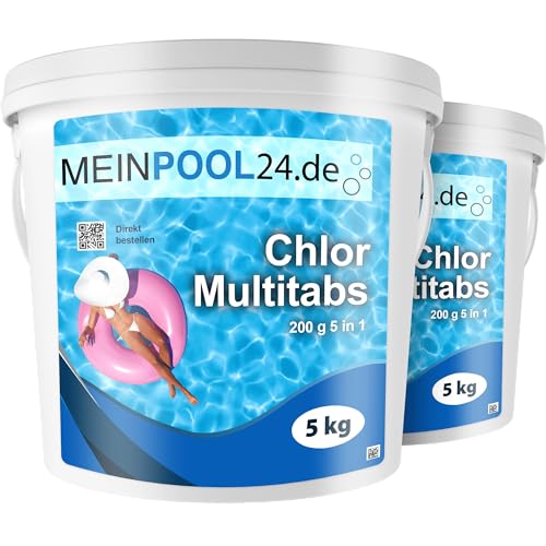 meinpool24.de 10 kg (2 x 5 kg) Chlor Multitabs 200 g 5 in 1 von Meinpool24.de - Für den Pool mit 5 Phasen Pflegewirkung für sauberes und hygienisches Poolwasser