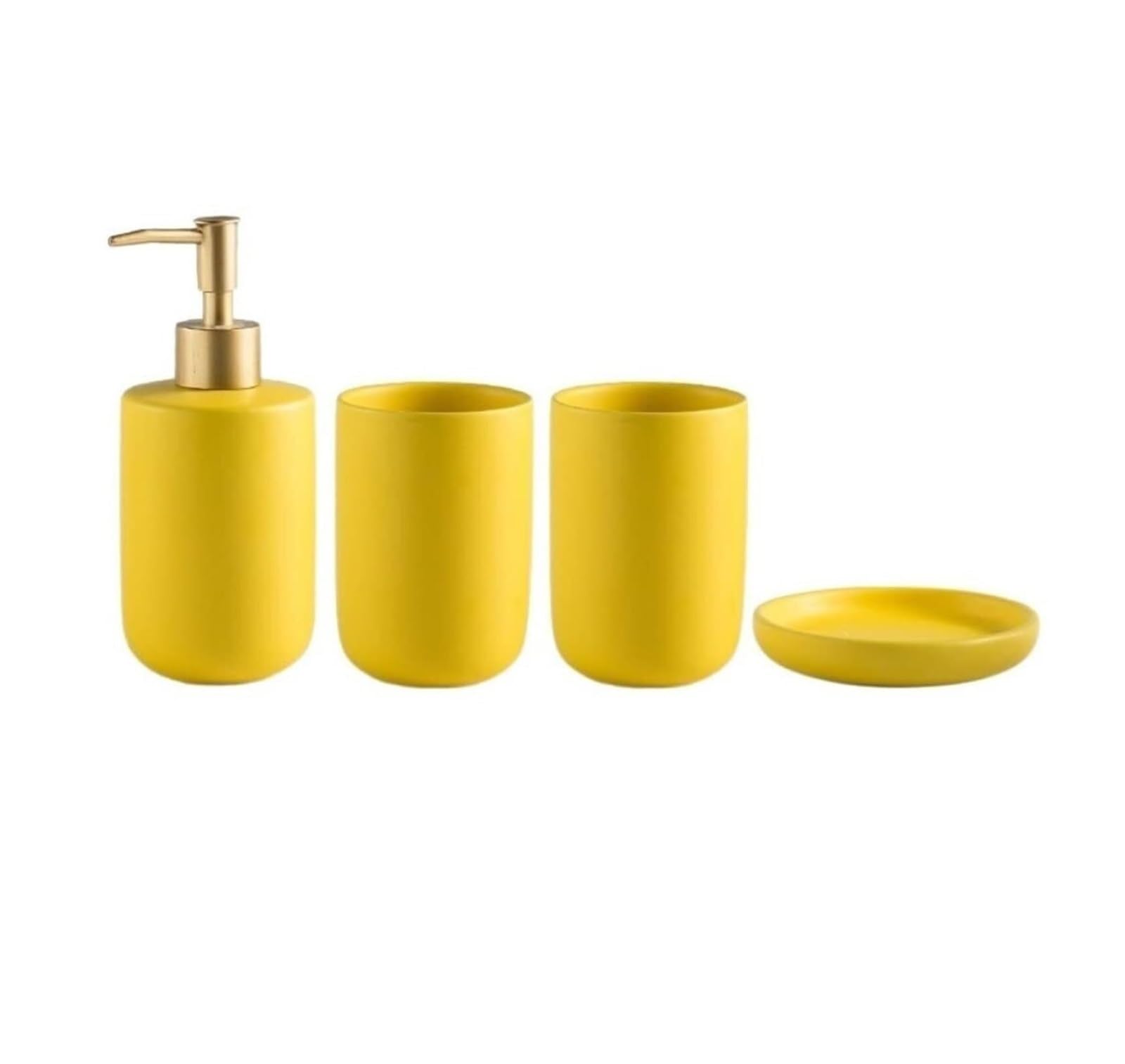 Set di accessori per il bagno Dispenser di sapone in ceramica con bicchiere, decorazione moderna in tinta unita, costiera Arredamento per gli affittuari(Yellow,4 pieces)