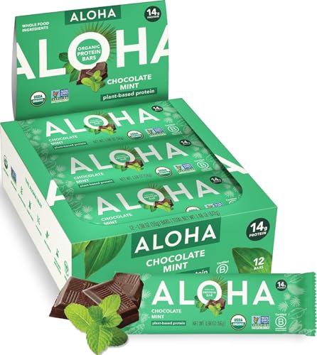 Image of ALOHA Organic Plant Based Protein Bars, Chocolate Mint, 1.98 Oz (Pack of 12)