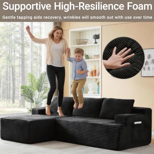 Image of Boneless Couch, Modular Sectional Couches for Living Room, U-Shaped Cloud Couch Sofa with Deep Seat, Fluffy Corduroy Upholstered Corner Sofa