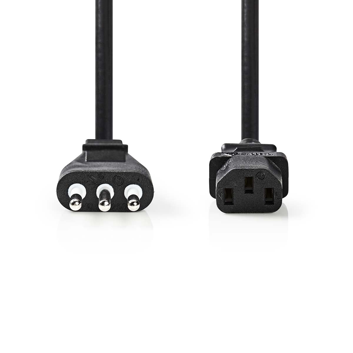 Nedis Stromkabel Italien-Stecker IEC 320 C13 gerade vernickelt 200 m Rund PVC schwarz