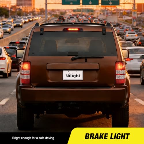 Image of Nilight Third Brake Light Tail High Mount 3rd Stop Lights Smoked Lens Compatible with Jeep Liberty 2008 2009 2010 2011 2012 Van SUV Rear Center Cab Lamp