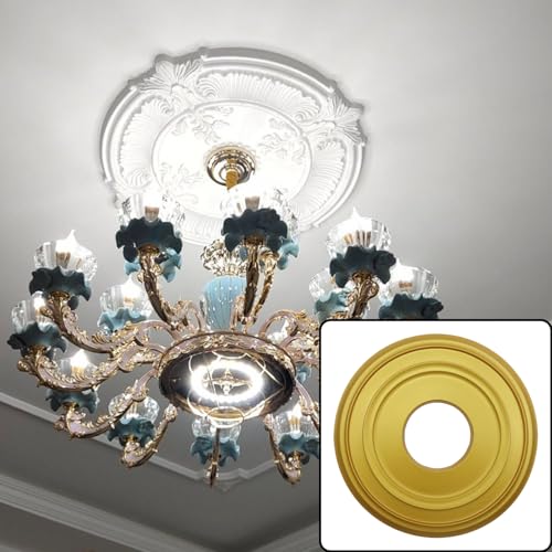 Image of HEVSTIL Gold Ceiling Medallion 12 inchOD x 3.94 inchID, PU Light Fixture Cover | PU material, gold finish, 12 inch OD, 3.94 inch ID, lightweight, for chandeliers, ceiling fans, elegant home decor