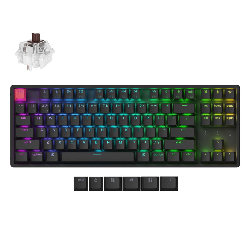 Keychron K8 QMK Wireless Mechanical Keyboard, Hot-Swappable TKL Gaming Keyboard with Aluminum Frame, Pre-lubed Super Brown Switch with RGB Backlits for Mac Windows, Version 2