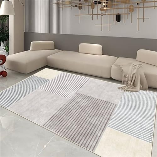 Tapis lavable et grand pour salon moderne gris 100x200cm à rayures