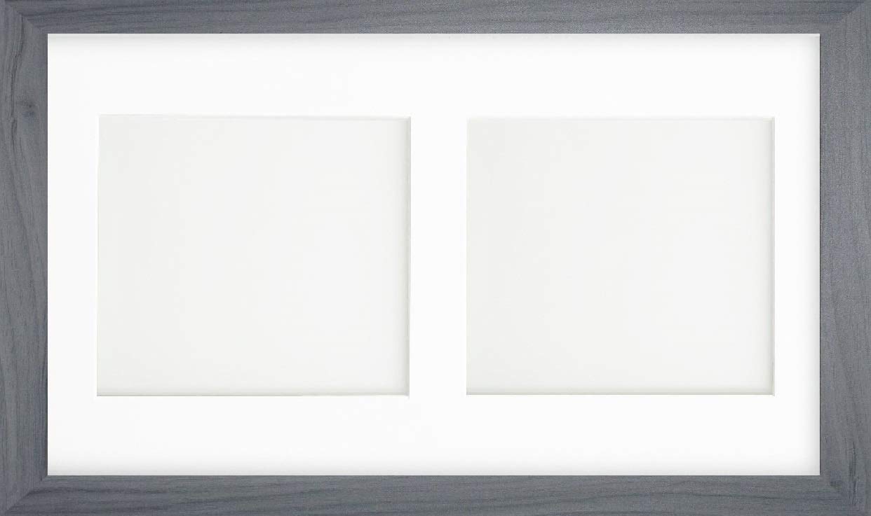 Osuk Limited Grey Multi-Aperture Collage Picture Photo Frame With White Mount & Choice Of Mount Design (20X10 For 8X6 X2 Landscape)