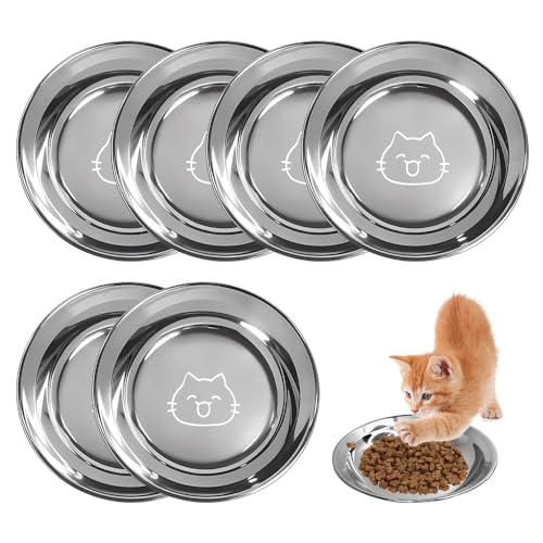 HMCEY 6 Pezzi Ciotole Acciaio Gatto Inox,Ciotola Acqua Gatti,Ciotola per Cani Antiscivolo,Ciotolas In Metallo per Gatti,Ciotole Gatto Anti Ingozzamento,Ciotoles Piatte Cane,Cat Food Bowl per Cuccioli