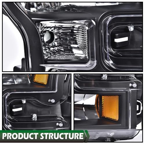 Image of GRAND ORANGE Headlights + Clear Fog Lights Assembly Compatible with Ford F150 2015 2016 2017 4PCS Clear Lens Black Housing Amber Reflector, FO2502335