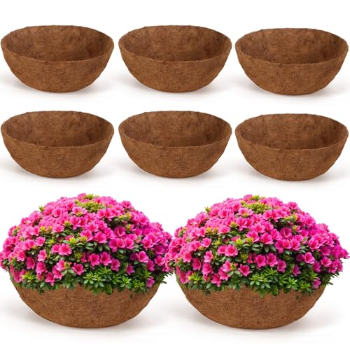 Gerrii 8 Pcs 16 Inch Coconut Liners for Hanging Baskets Coco Liners for Planters Natural Round Coconut Coco Planter Basket Coir Liner for Hanging Basket Flowers/Vegetables