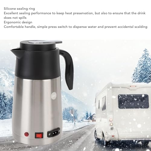 Hervidor eléctrico de viaje Akozon 24V 1.3L acero inoxidable miniatura 4