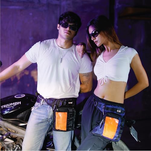 Image of MONKEY TROOPERS Drift Magnetic Thigh Bag for Bikers, 5L | Blue Camo | Waist & Leg Motorcycle Bag with Strap, Magnet Mount, Touch-Sensitive Navigation Pocket, Large Capacity for Riding & Hiking
