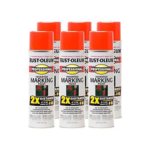 Image of Rust-Oleum 266590-6PK Professional 2X Distance Inverted Marking Spray Paint, 15 oz, Fluorescent Red-Orange, (Pack of 6)