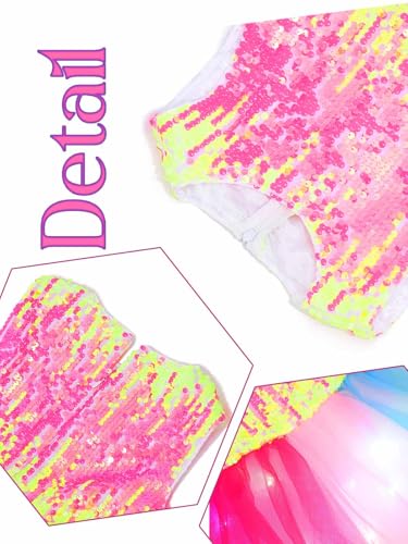 EVILD Girls Light Up Rainbow Tutu Dress Glow Sparkly Sleeveless Sequin Tulle Dresses Party Birthday Dress3