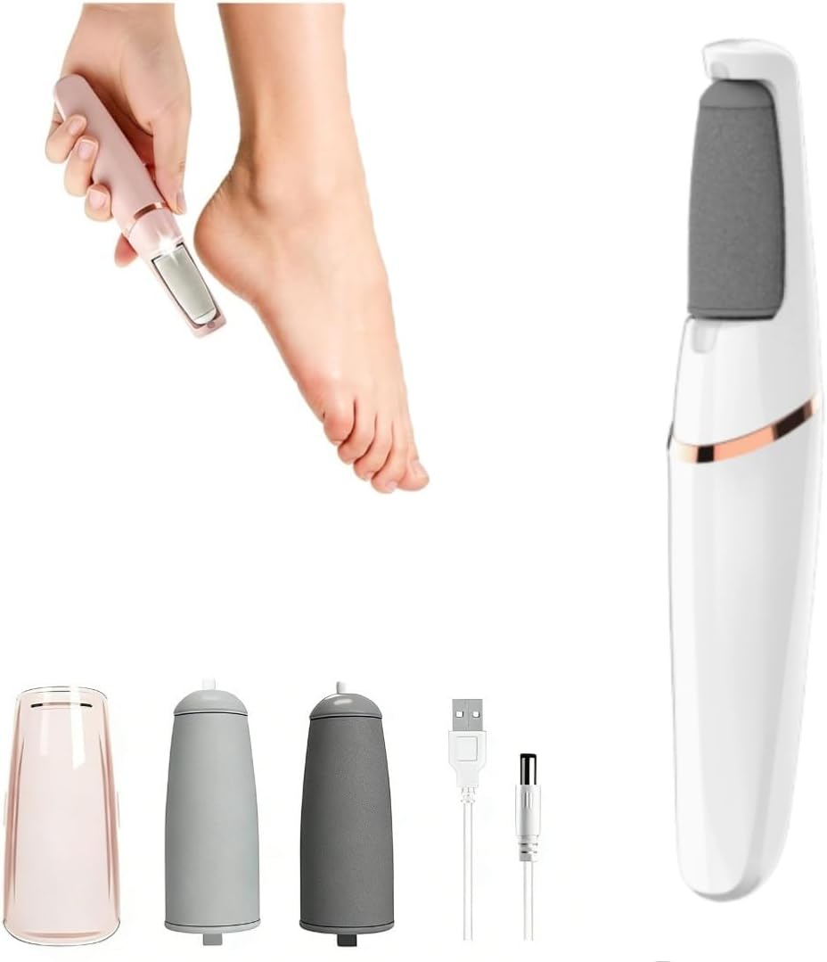Electric Callus Remover for Feet, Rechargeable Pedicure Foot File with 2 Speeds & 2 Replaceable Roller Heads, Waterproof Foot Scrubber for Dry Cracked Heels, Dead Skin Remover Foot Care Kit(Pink)