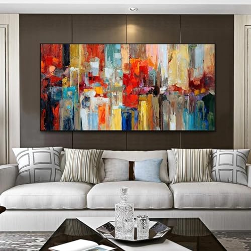 Peinture abstraite texturée colorée sur toile de salon moderne : image murale 60x120cm