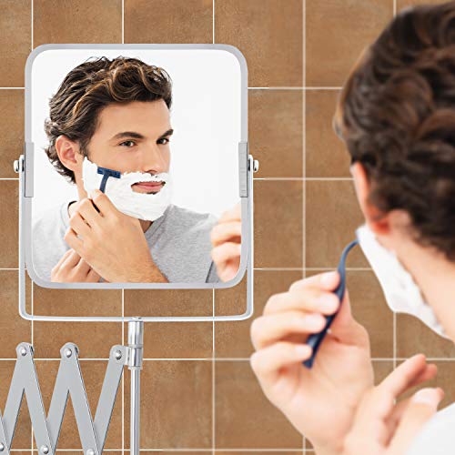 Belle-Vous-Espejo-Extensible-de-Pared-Cromado-con-Giro-de-360-Espejos-para-Maquillaje-Aumento-3X-155-cm-x-185-cm-Espejos-para-Tocador-Dos-Lados-Acero-Inoxidable-para-Afeitarse-o-Maquillaje