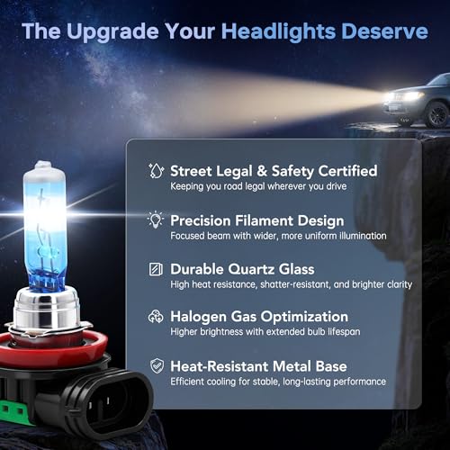 H11 Halogen Headlight Bulb, Vacuum Precision Optical Blue Film Technology, 12V 55W, 4000K Warm White, Road Legal, Direct OEM Replacement, Up to 300% Brighter, Low Beam, No Glare, Plug and Play, 2 Pack — view 4