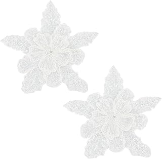 WADORN 2pcs 3D Flower Lace Embroidery Appliques, White Floral Sew on Patches Crystal Beaded Patch for Wedding Bridal Dress Party Gown Bodice Craft DIY Costumes Hat Neckline Collar Decoration