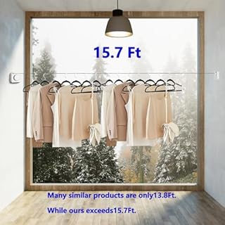 SIWUKEH 15.7Ft Retractable Clothesline Indoor is Also an Anti-sag Retractable Clothesline Outdoor,Stainless Steel Wire Laundry line Retractable for Drying Clothes ，with 12 Clip (White)