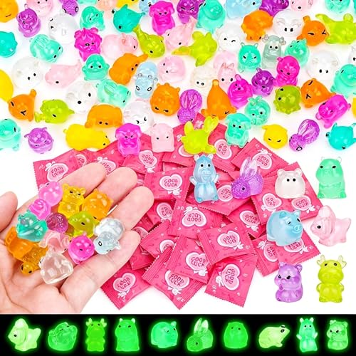 SelfTek 100 Pcs Luminous Mini Resin Animal, Miniature Figurines Blind Bags