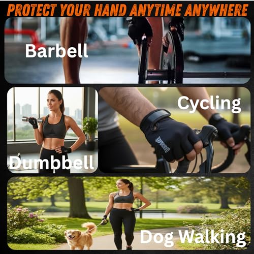 Image of Harcos Handler Lycra Weight Lifting Gym Gloves - Dotted Anti-Slip Cushion Grip Palm | Fingerless Gym Gloves for Men Workout Glove for Men & Women Crossfit, Bodybuilding, Pull-Up (Black, Large)