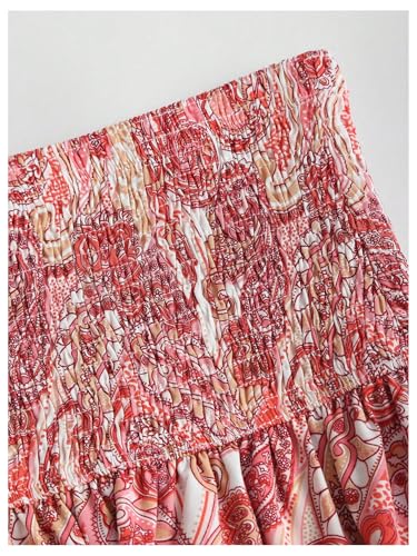 GORGLITTER Women's Pink Boho Mini Skirt Shirred High Waisted Layered Ruffle Skirts3