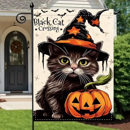 NHBTC Halloween Black Cat Pumpkin Garden Flag 12x18 In Lawn Yard Decor Gift - image 6