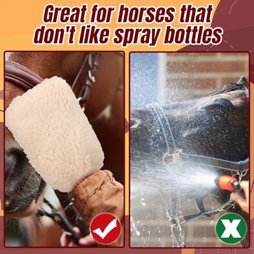 Fleece Applicator Wipe Mitt for Horses Lambskin Wool Grooming Mitts for Tack Cleaning Glove Soft White Mitts for Horse Bathing, Spreading Hair Treatments, Leather Care or Sensitive Horses and Dogs