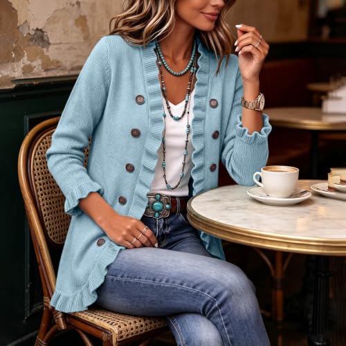 OTSANT Womens Knit Cardigan Sweater Ruffle Trim Long Sleeve Casual Top - image 6