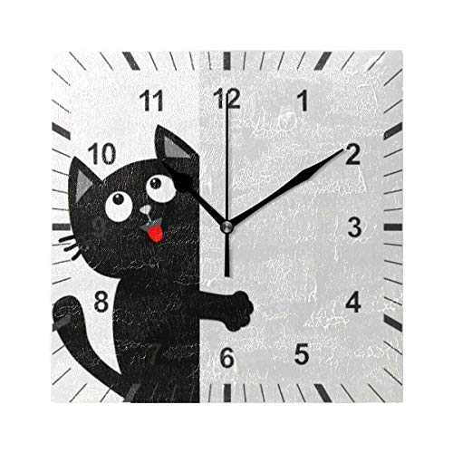 ISAOA Reloj de pared cuadrado sin garrapatas, reloj de pared para gato, decoración artística para el comedor, sala de estar, dormitorio, oficina, escuela
