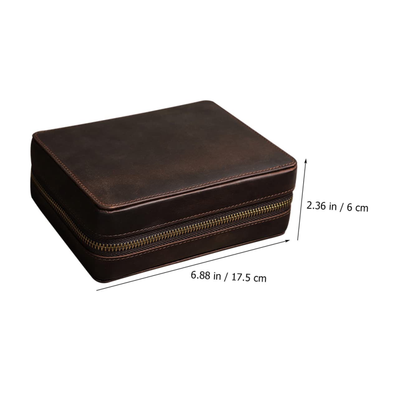 PACKOVE Estuche de Cuero para Reloj Vintage 4 Ranuras y Cremallera | Viaje y Almacenamiento, Tono Café, Compartimentos en Ambos Lados, Adecuado para Boda o Cumpleaños