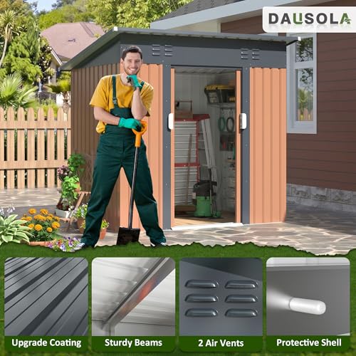 Image of DAUSOLA 6x4 FT Outdoor Storage Shed, Metal Garden Tool Shed with Updated Frame Structure and Lockable Doors, Ideal for Backyard Garden Patio Lawn, Brown