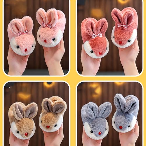Kids Animal Bunny Indoor/Outdoor Slippers Boys Girls Cute Plush Warm Slip-On Non-Slip Bedroom House Winter Shoes3