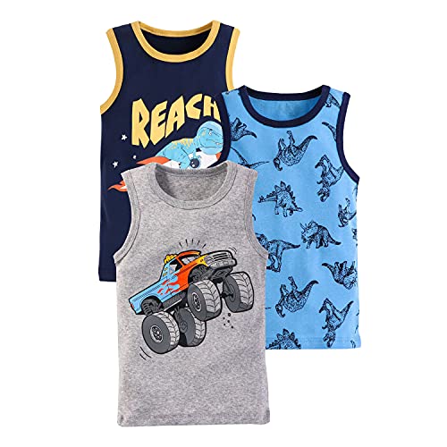 Camisetas de Tirantes para Niño Algodón Cuello Redondo Camisetas Interiores Bebé Niño pequeño Dibujos Animados Camiseta sin Mangas Pack de 3 HJ512, 110