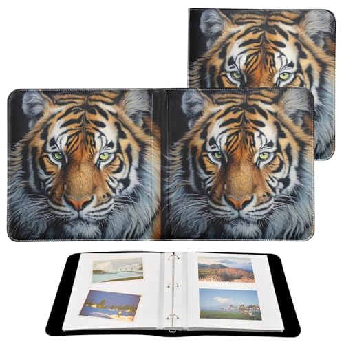 Álbum de fotos autocubierto DIY retro estilo tigre con encuadernación de 3 anillos, 40 páginas, tamaño 8x10 para memoria miniatura 2
